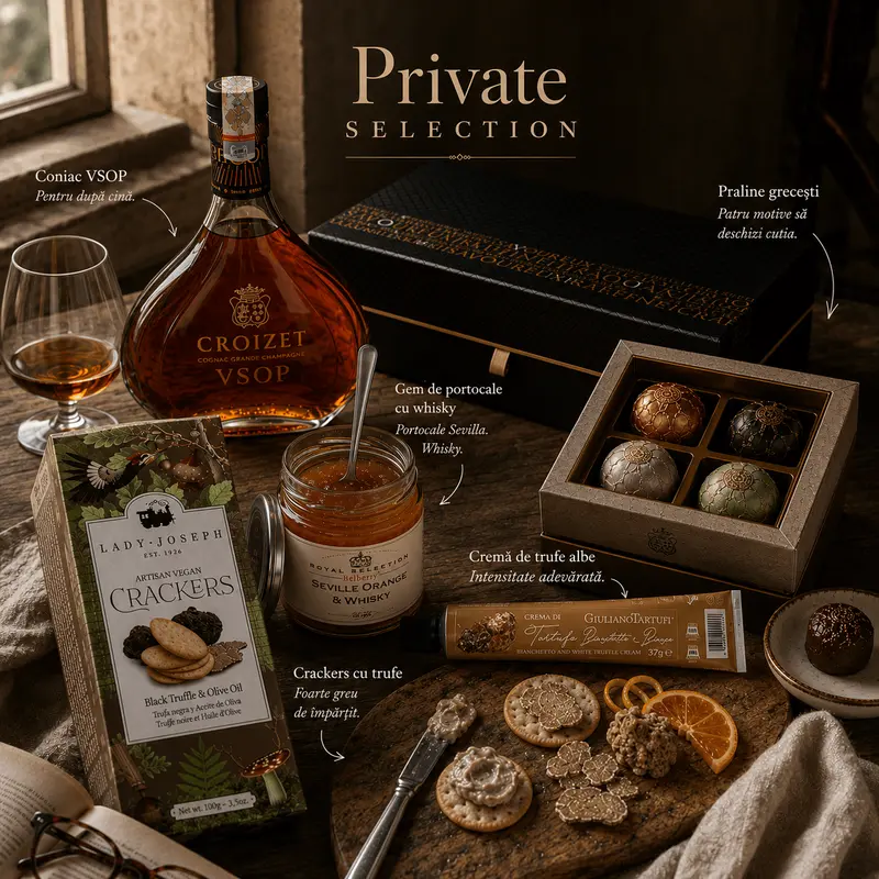 Private Selection – pachet cadou premium cu cognac Croizet VSOP, cremă de trufe și praline