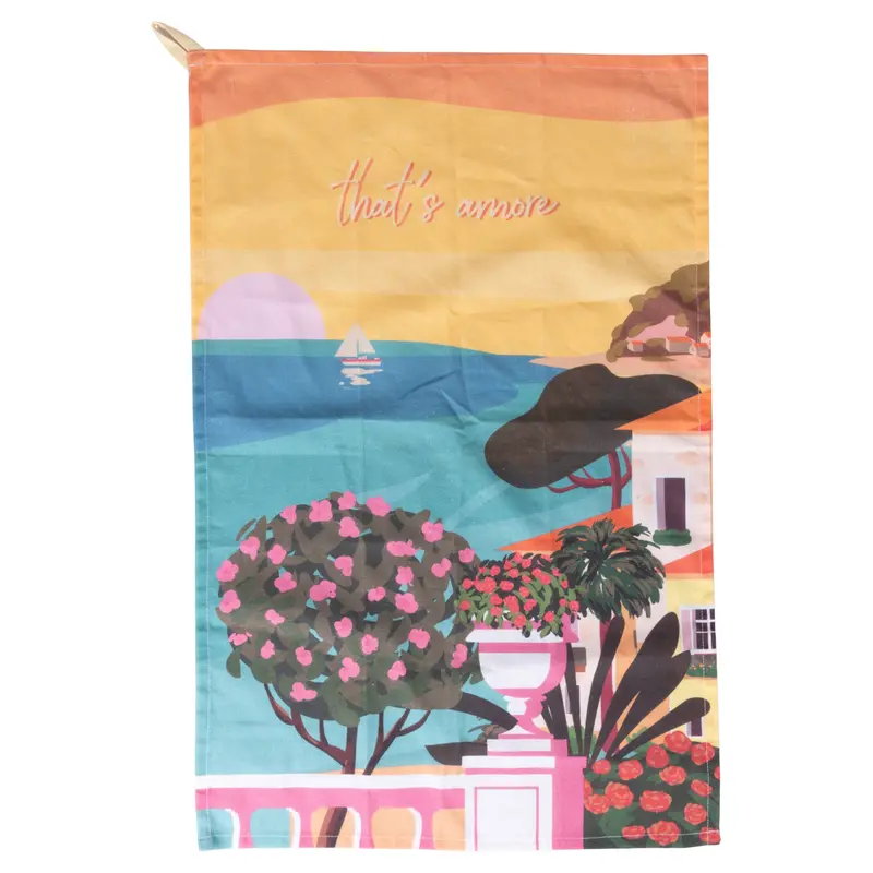 Prosop de bucătărie din bumbac, 45×70 cm — imprimeu peisaj de coastă
