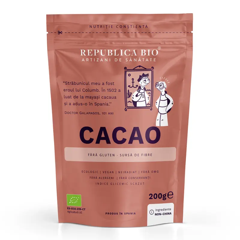 Pudra de cacao pura, ecologica, FARA GLUTEN, Republica BIO, 200 g