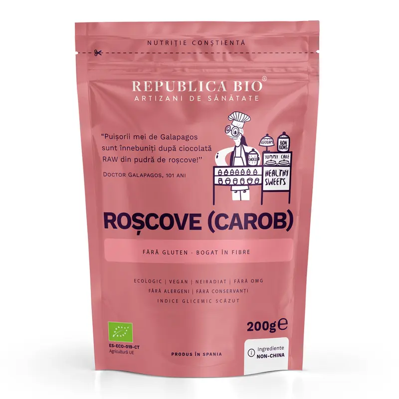 Pudra de roscove (carob) pura, ecologica, FARA GLUTEN, Republica BIO, 200 g