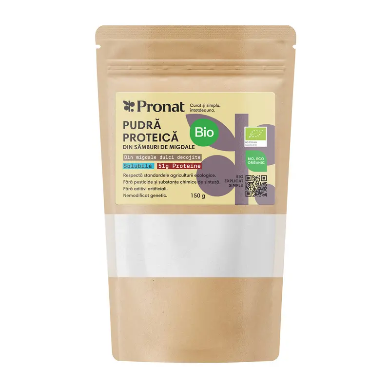 Pudra proteica solubilă bio din samburi de migdale, 150g Pronat