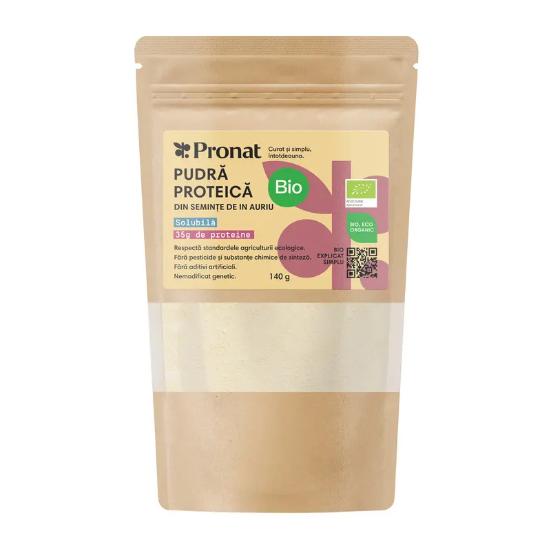 Pudră proteică solubilă bio din semințe de in auriu, 140 g