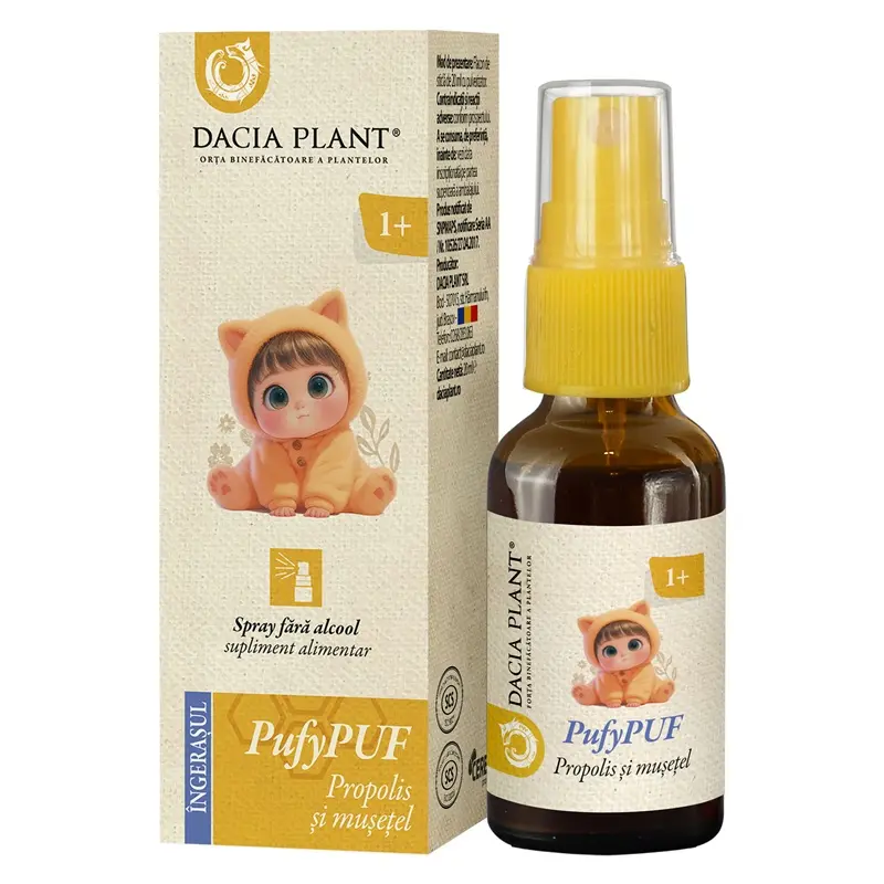 PufyPuf spray propolis, mușețel fără alcool 20 ml – Dacia Plant
