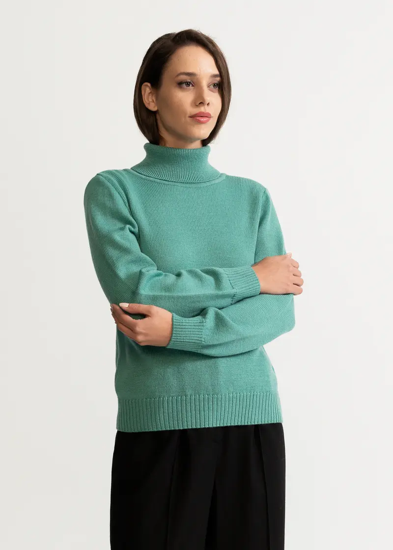 Pulover Talmaciu Lana cu Guler Inalt - Verde