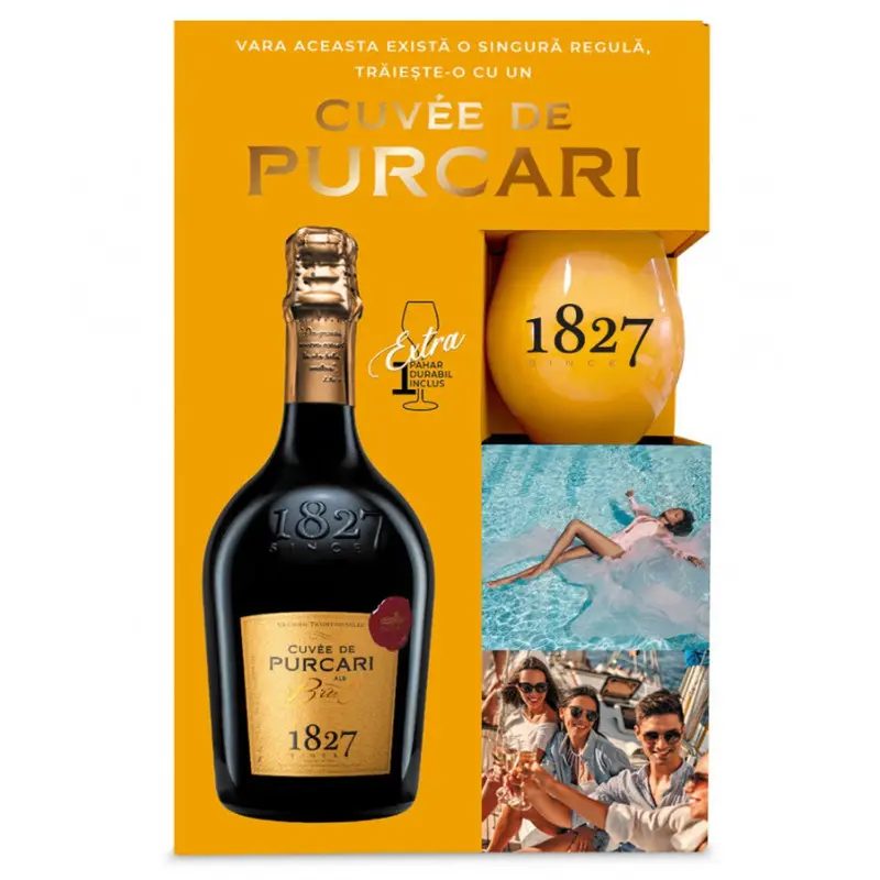 Purcari Cuvée Alb Brut Cutie + un Pahar 0.75L 12.5%