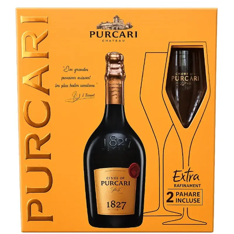 Purcari Spumant Set Clasic Alb Brut + 2 Pahare 0.75L 12.5%