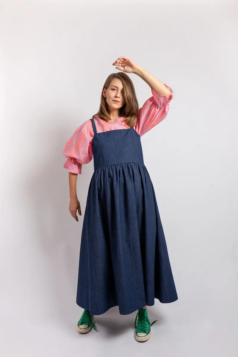 Rochie denim, oversized, captusita cu bumbac organic