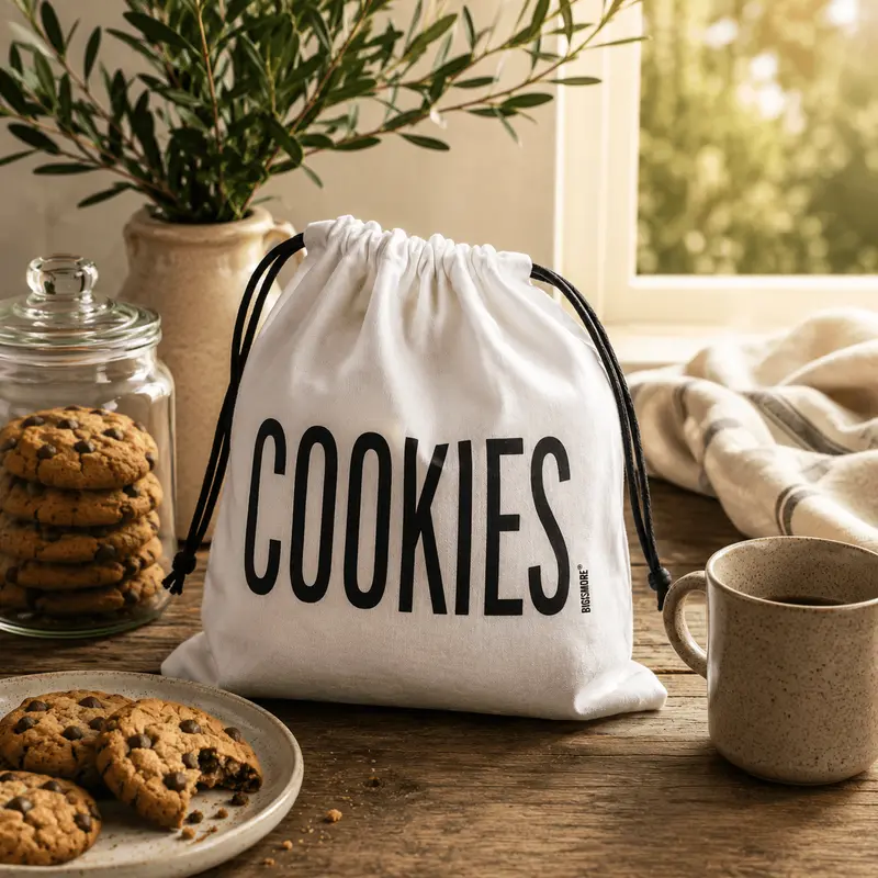 Sac de bumbac pentru biscuiți, 30×30 cm — alb
