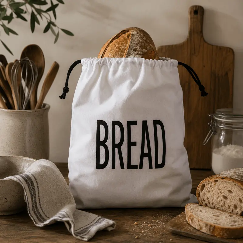 Sac de bumbac pentru pâine, 40×30 cm — alb