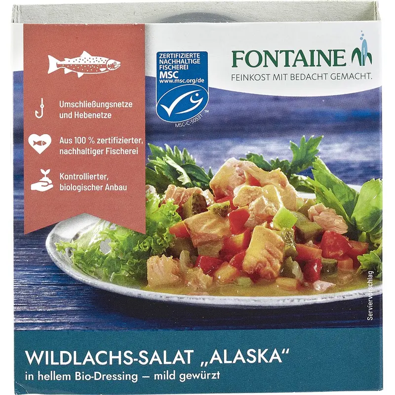 Salata de somon salbatic Alaska in dressing bio usor condimentat, 200g | Fontaine