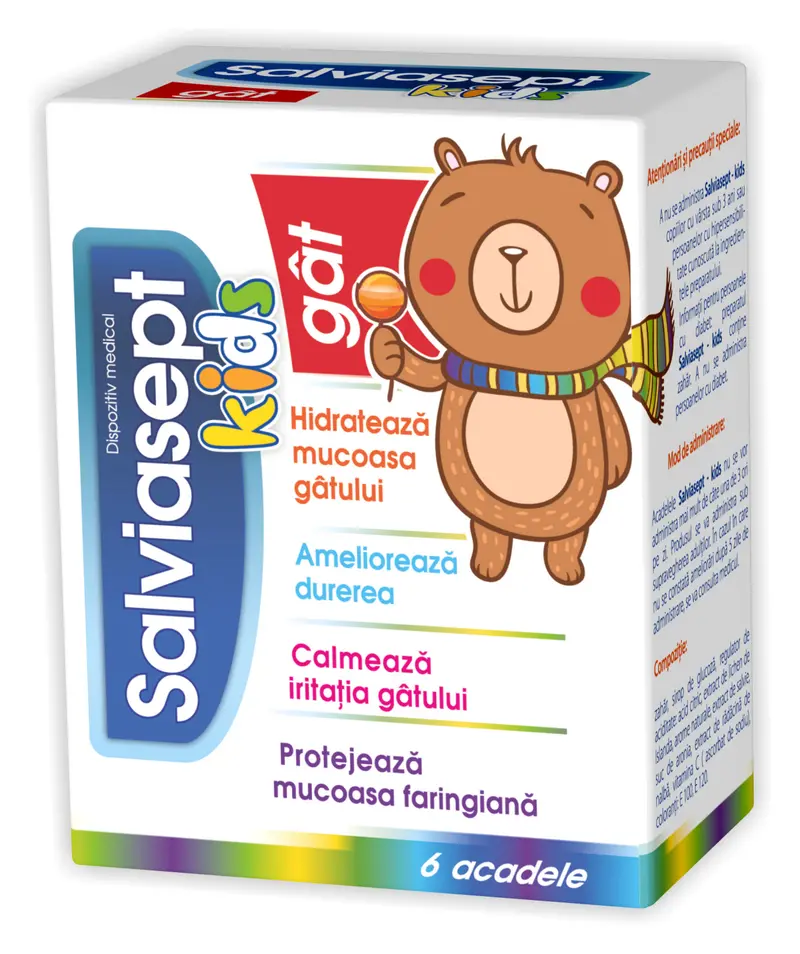 Salviasept Kids pentru gât 6 acadele – Zdrovit - Gât hidratat
