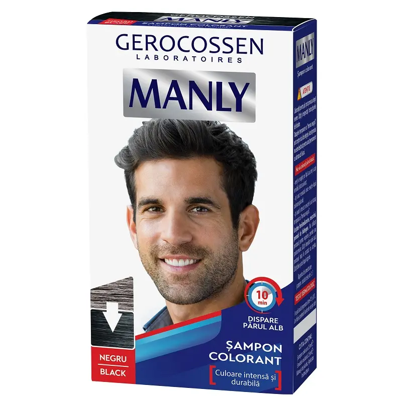Șampon colorant bărbați Negru Manly 25 ml + 25 ml – Gerocossen