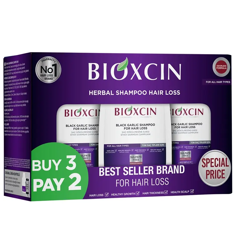 Șampon cu usturoi negru (3 x 300 ml) – Bioxcin - Pachet