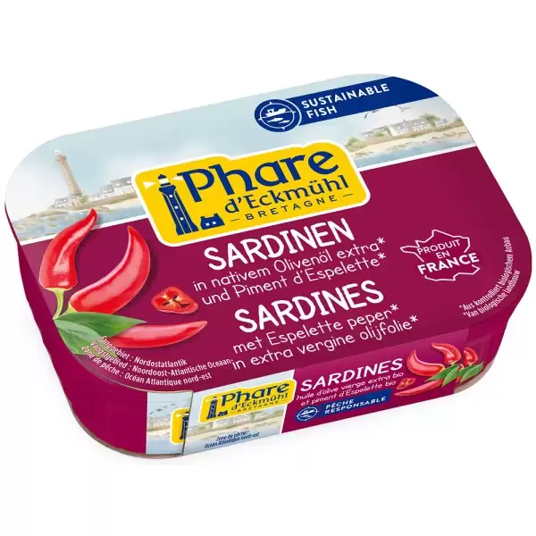Sardine in ulei bio de masline extravirgin cu ardei Espelette, 135g | Phare