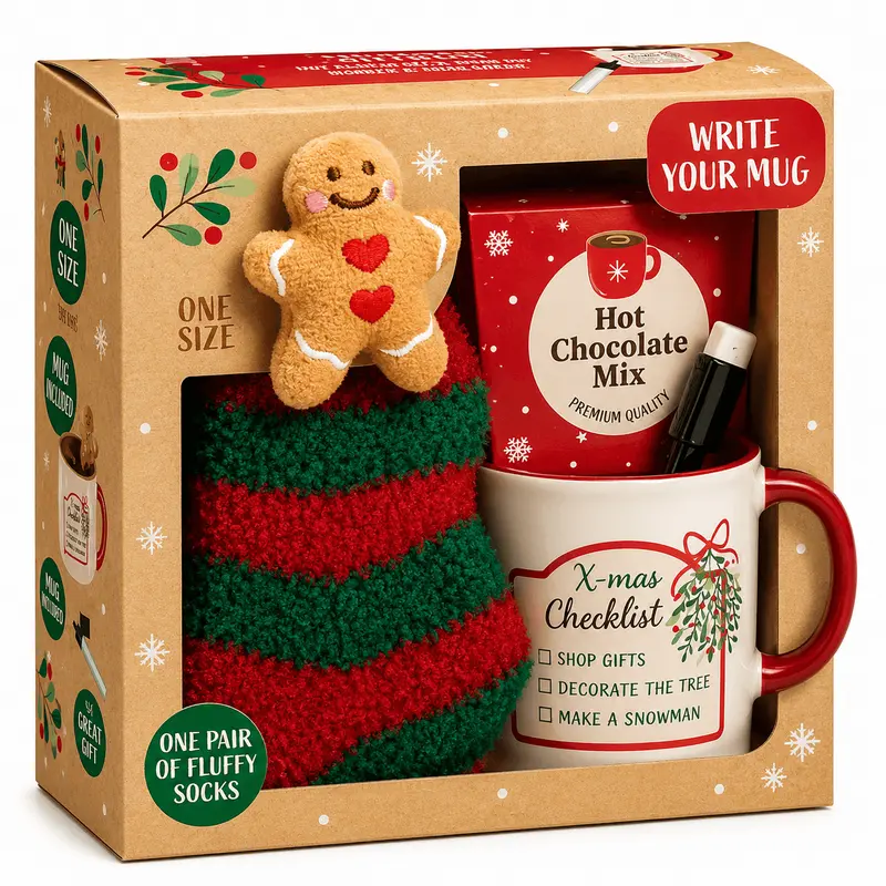 Secret Santa - cana cu ciocolata calda si sosete pufoase ginger