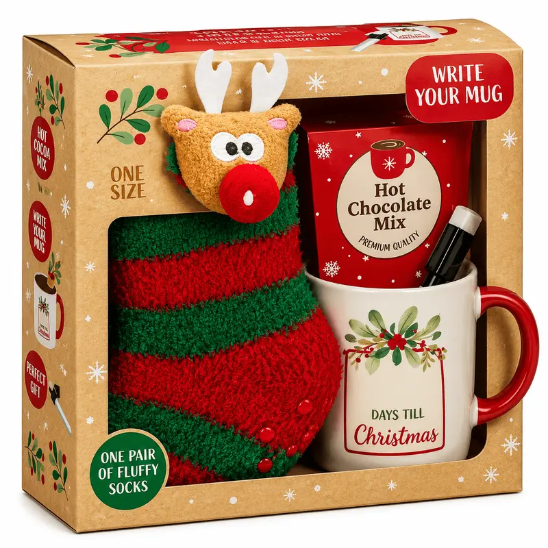 Secret Santa - cana cu ciocolata calda si sosete pufoase Ren