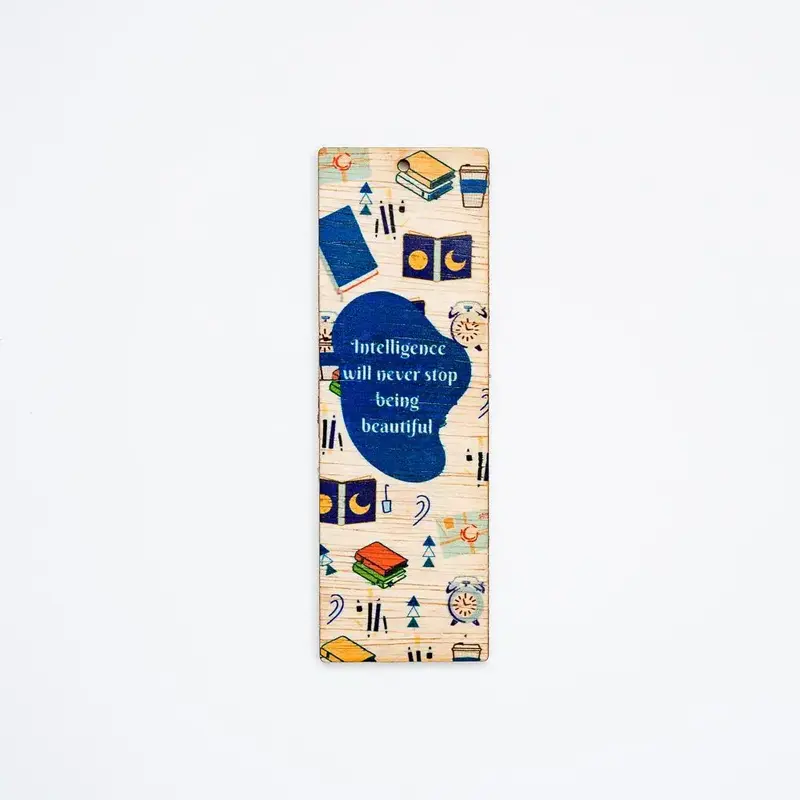 Semn de carte din lemn cu text "Booklovers Blue"