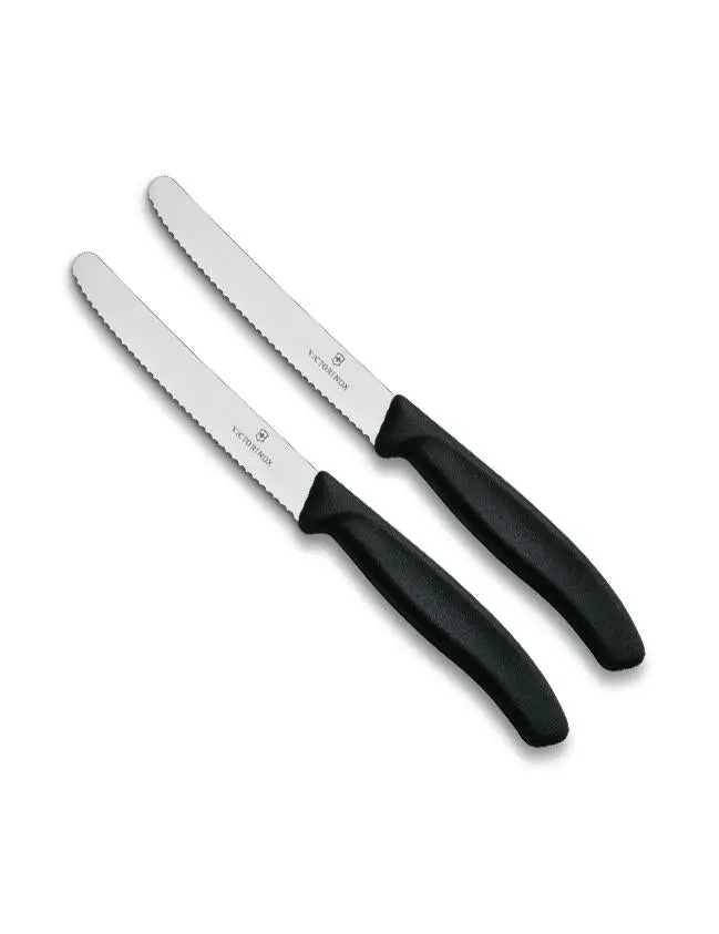 Set 2 cutite pentru legume/masa, lama zimtata, 10 cm, VICTORINOX (6.7833B)