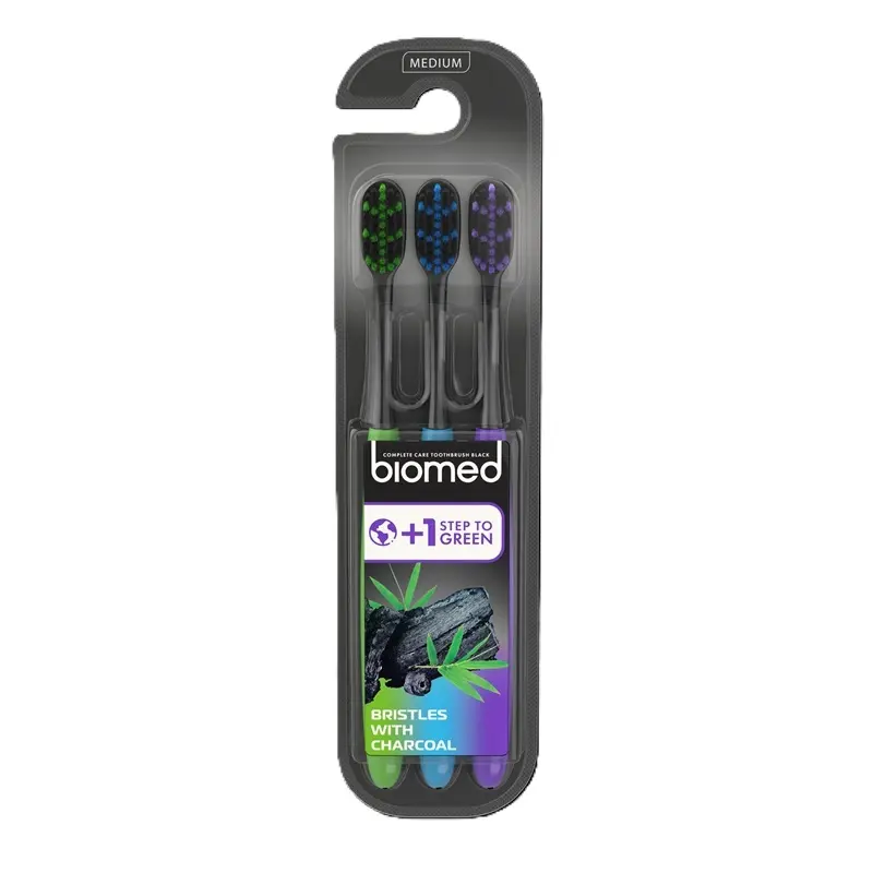 Set 3 periuțe de dinți Black, duritate medie – Biomed