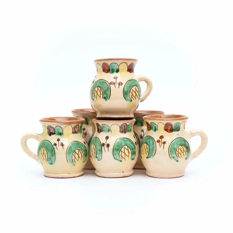 Set 6 cănițe de țuică/vișinată din ceramică tradițională de tip Kuty