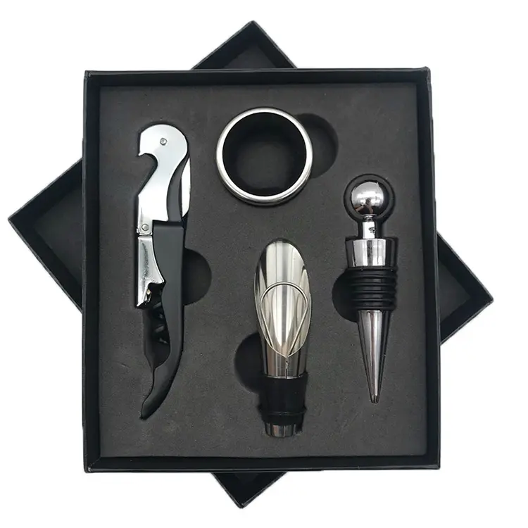 Set accesorii vin, 4 piese, cutie cadou
