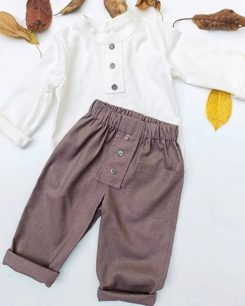 Set camasa din bumbac si pantalon din in