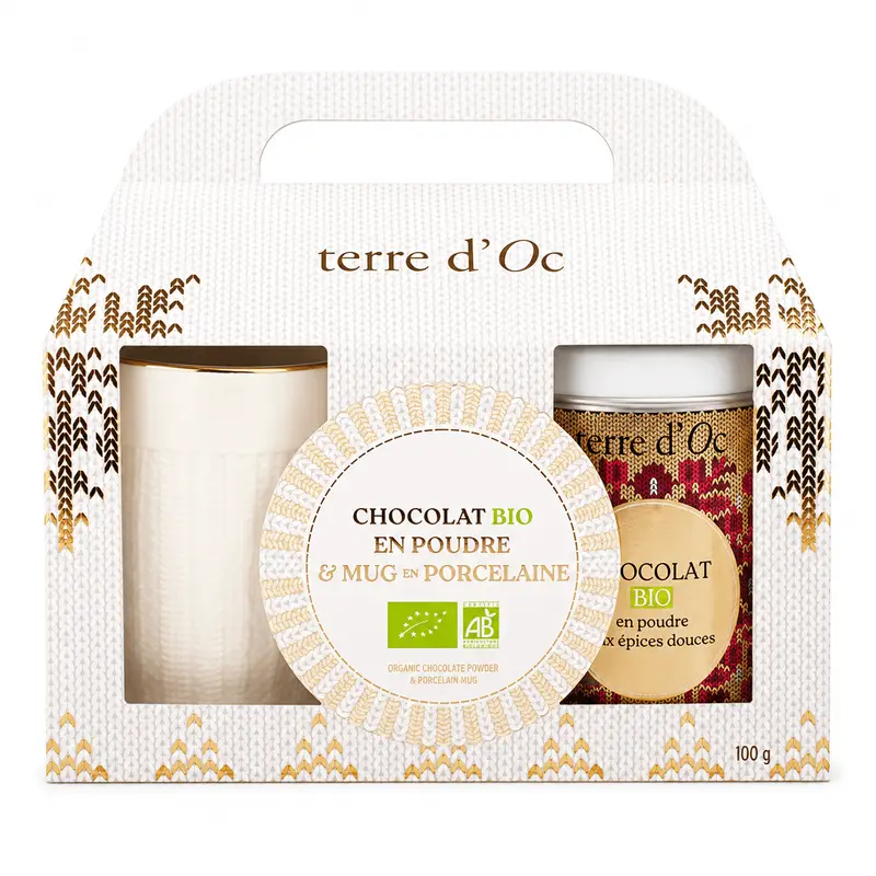 Set cană și ciocolată caldă cu condimente dulci Terre d'Oc 100g