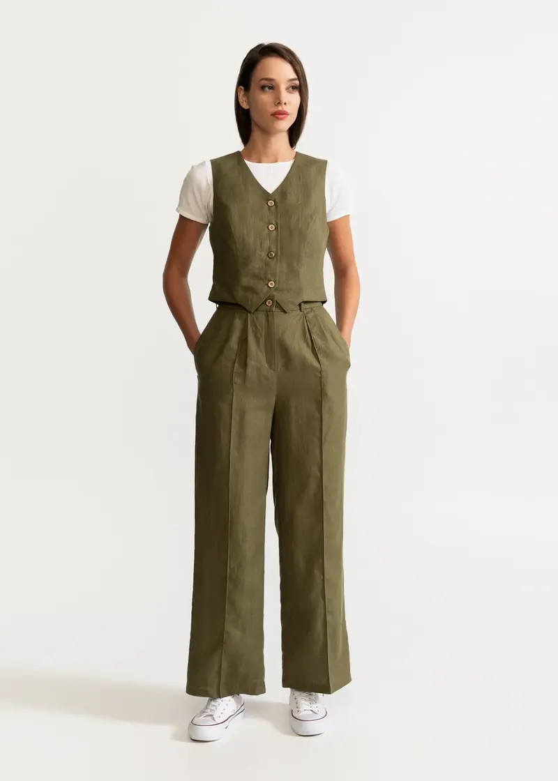 Set "Figa" 100% In - Pantaloni + Vesta - Khaki