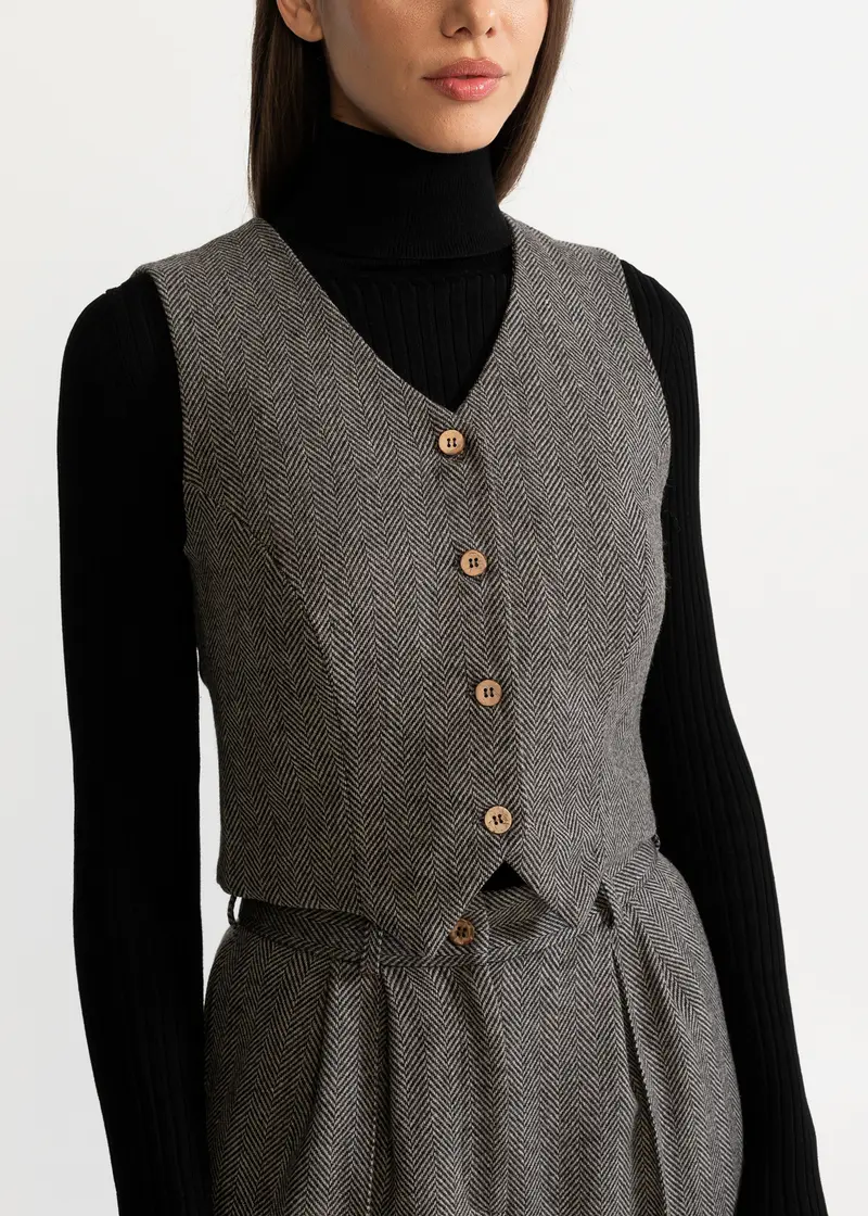 Set "Figa" 100% Lana - Pantaloni + Vesta - Gri Chambray