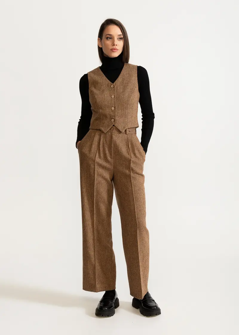 Set "Figa" 100% Lana - Pantaloni + Vesta - Maro Whiskey