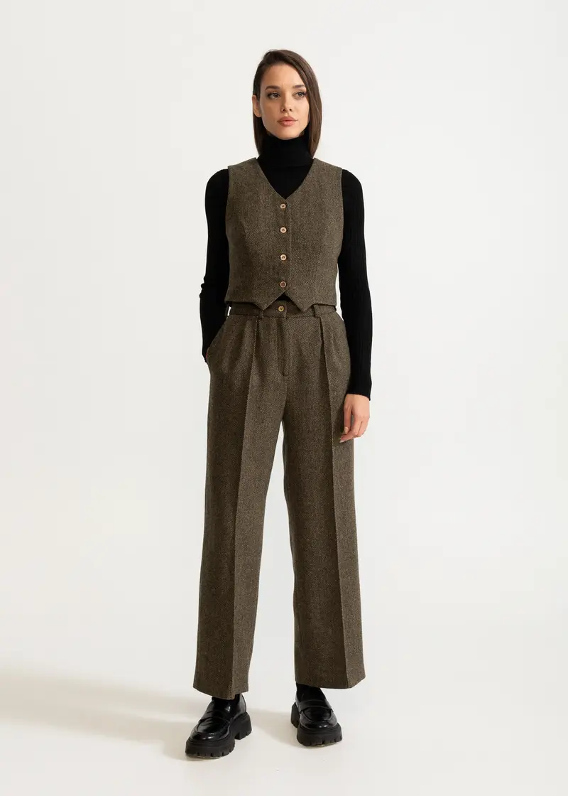 Set "Figa" 100% Lana - Pantaloni + Vesta - Verde