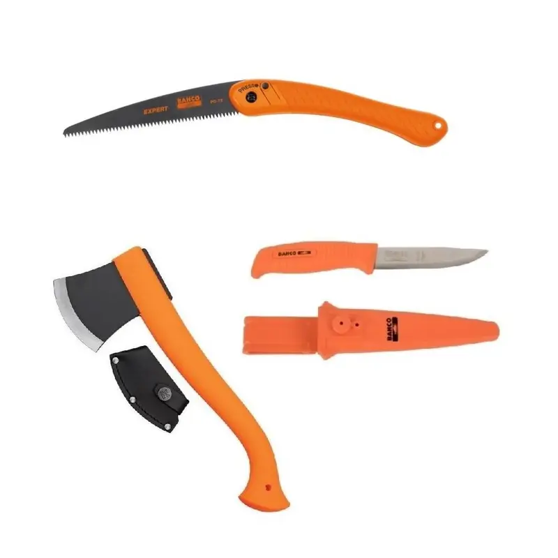 Set topor, fierastrau si cutit bushcraft, MORAKNIV BAHCO ORANGE ( CBS 105 )