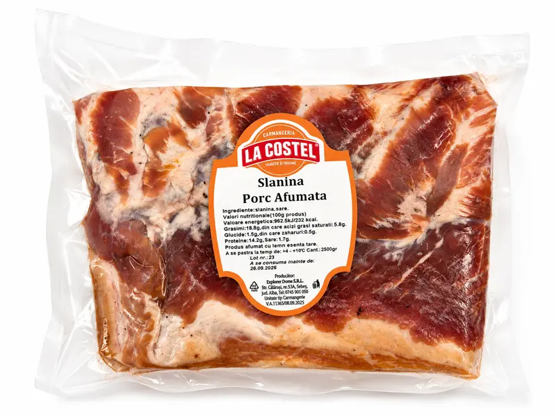 Slănină de Porc Afumată, 500g, La Costel Carmangerie Sebeș