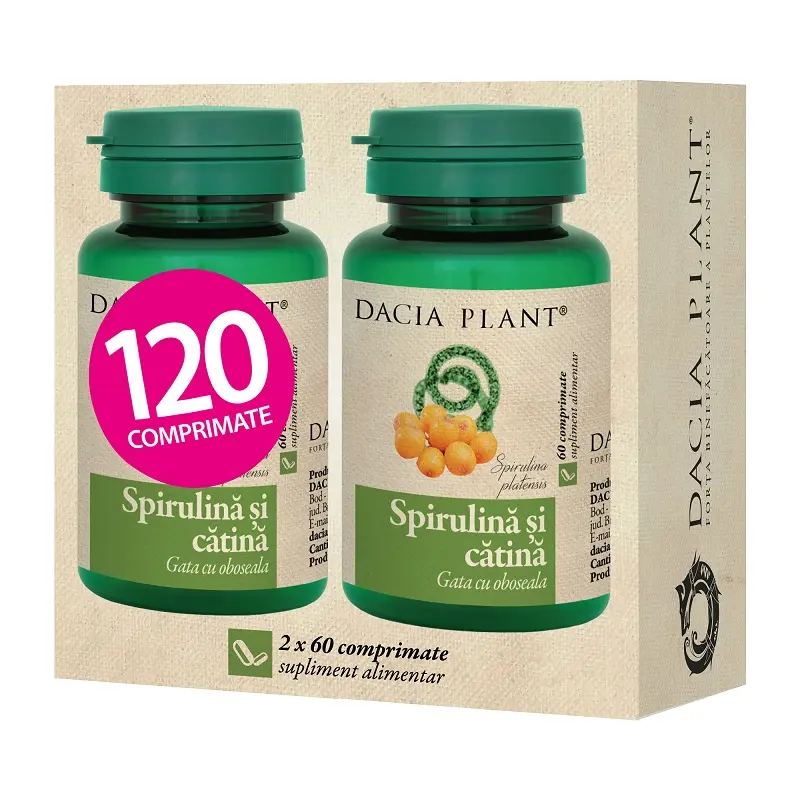 Spirulină și cătină 120 comprimate, 2 × 60 – Dacia Plant