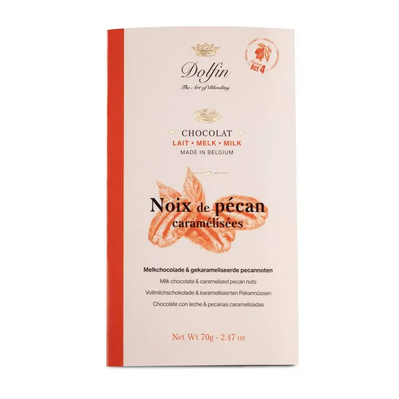 Tabletă cu ciocolată cu lapte și nuci pecan caramelizate 70g Dolfin