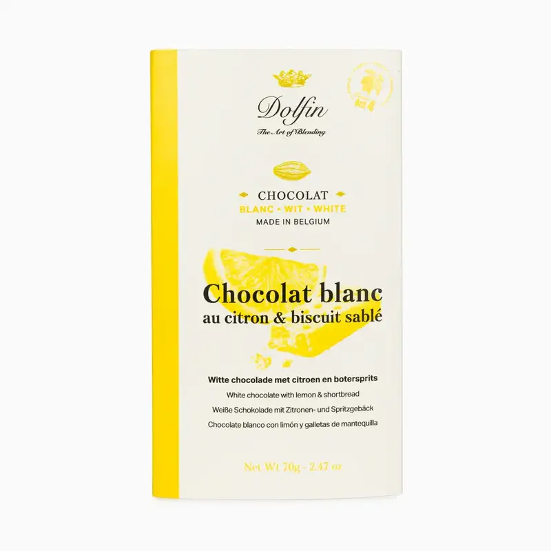 Tabletă de ciocolată albă cu lămâie și biscuiți shortbread 70g Dolfin