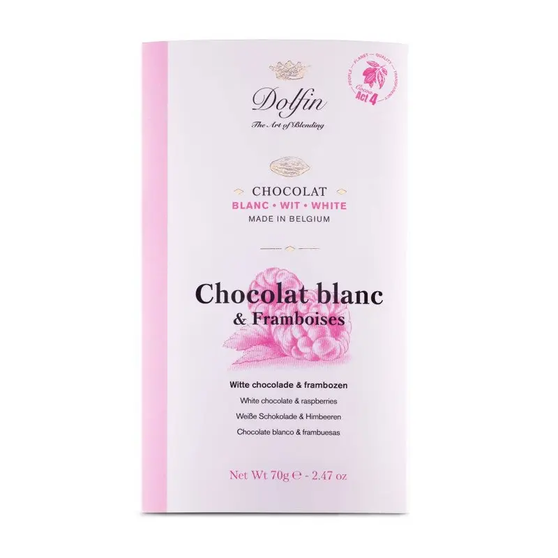 Tabletă de ciocolată albă cu zmeură 70g Dolfin