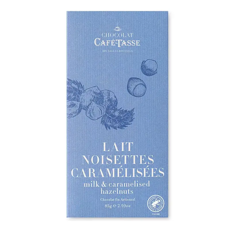 Tabletă de ciocolată cu lapte 38% cu alune caramelizate sărate 85g Café-Tasse
