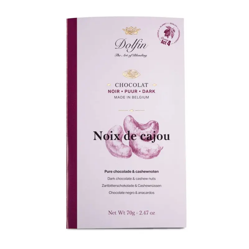 Tabletă de ciocolată neagră cu caju 70g Dolfin