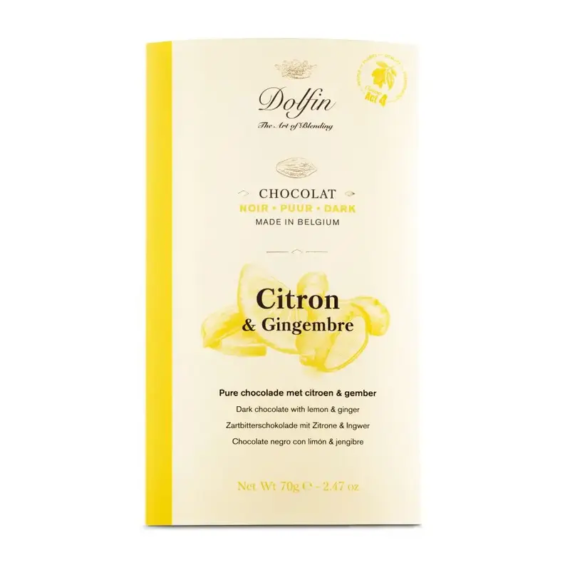 Tabletă de ciocolată neagră cu lămâie și ghimbir 70g Dolfin