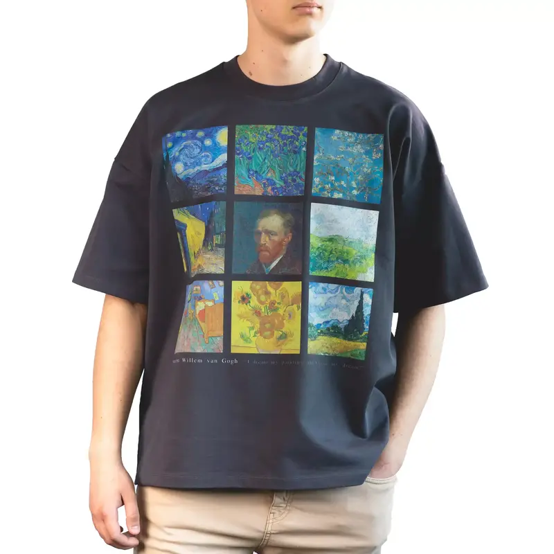 Tablouri Van Gogh-Tricou Boxy Fit- Gri Antracit