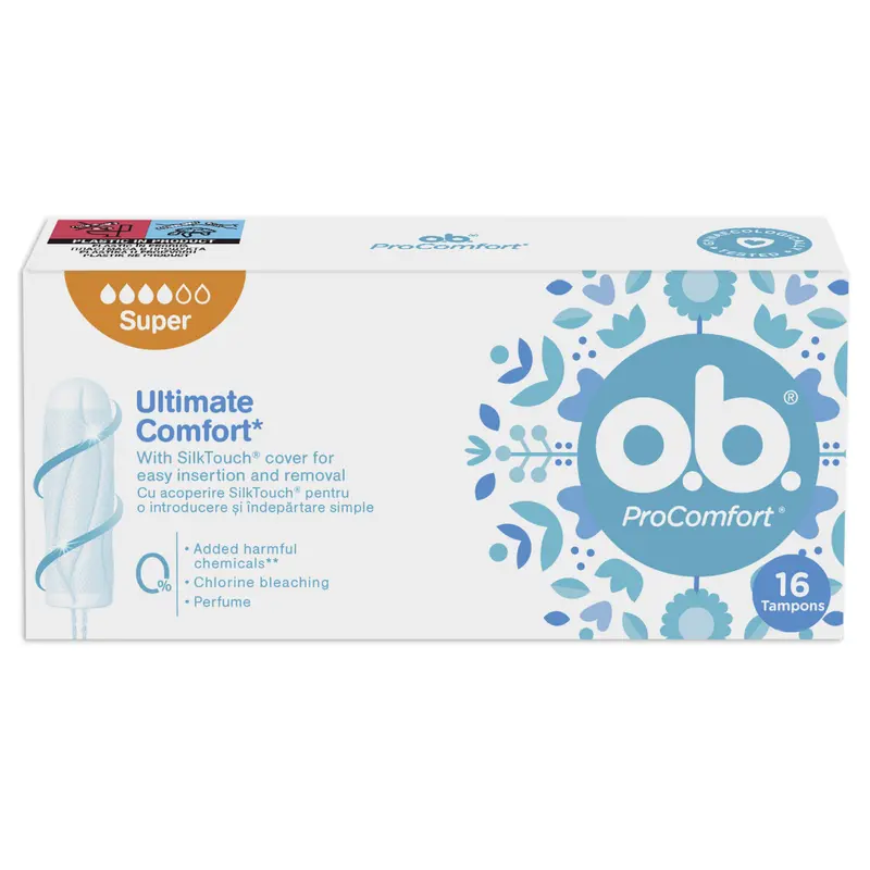 Tampoane ProComfort Super 16 bucăți – o.b. - Introducere ușoară