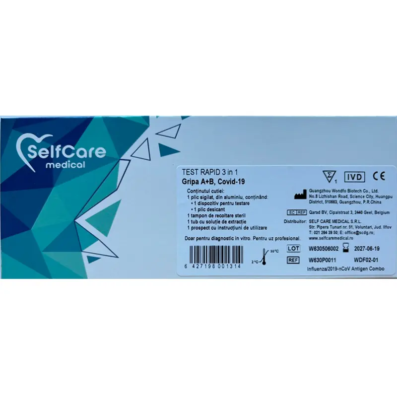 Test rapid antigen duo COVID-19 și gripă A+B – Wondfo