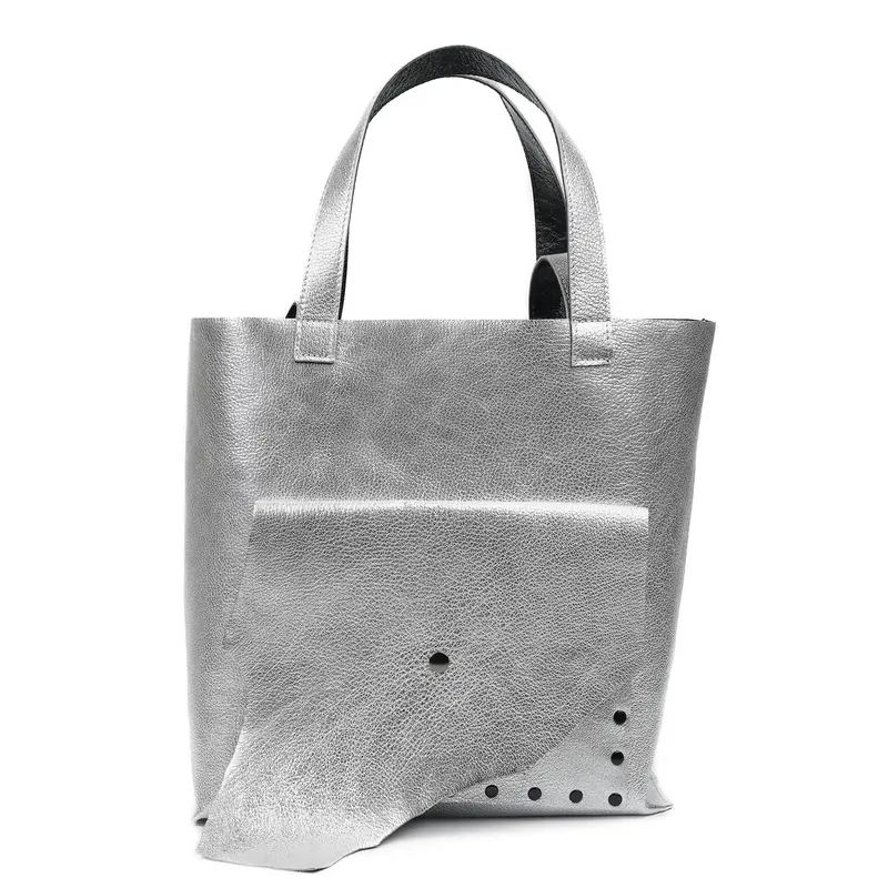 The Shopper silver-black leather bag