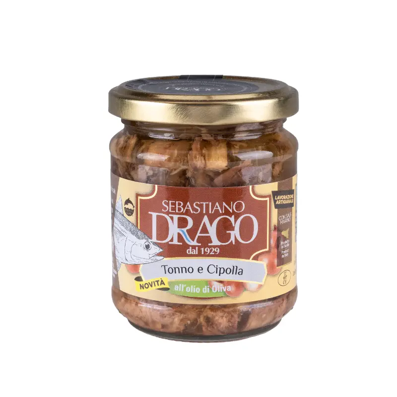 Ton cu ceapa caramelizata, 200 gr, DRAGO, in ulei de masline, Sicilia