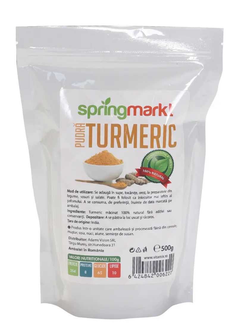 Turmeric pudră 500 g – Springmarkt - Culoare aurie