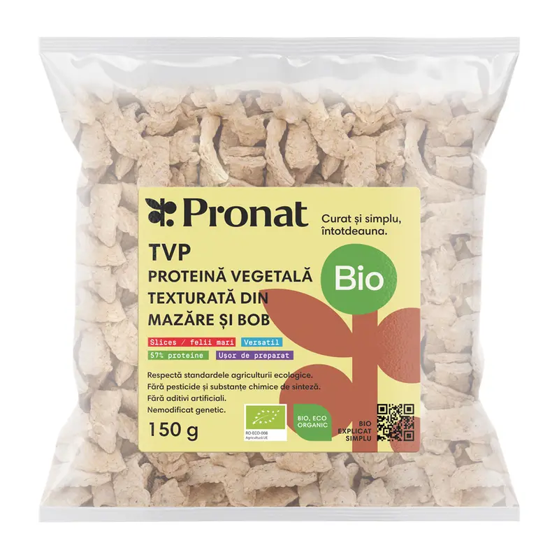 TVP - Proteina vegetala texturata din mazare si bob bio, slices (felii mari), Pronat