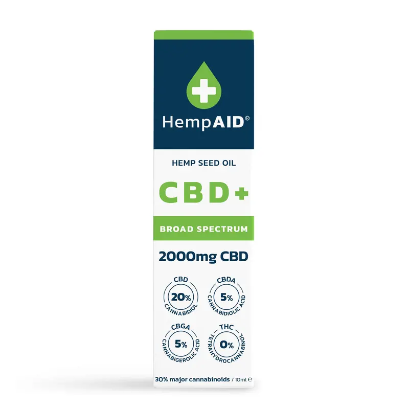 Ulei de canepa cu 2000mg CBD, 500mg CBDA, 500mg CBGA, broad spectrum, HempAID, natural, 10ml