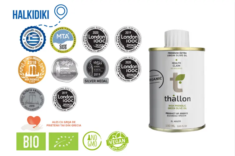 Ulei de măsline extravirgin BIO, recoltă timpurie, Thallon - 100 ml