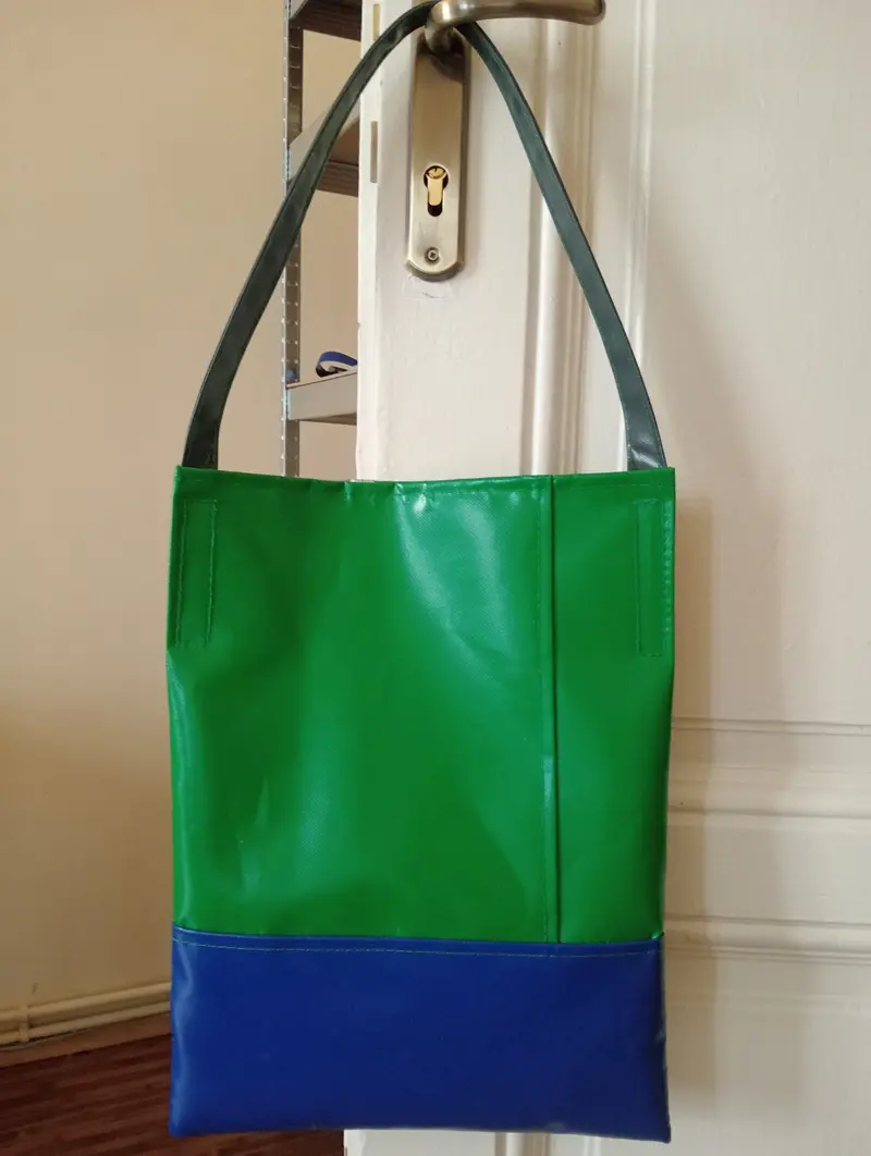 Upcycled vynil tote bag